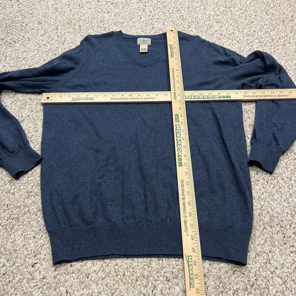 LL Bean Men's Cotton Cashmere V Neck Sweater Sz L Tall Blue Preppy Casuaol - Picture 4 of 5
